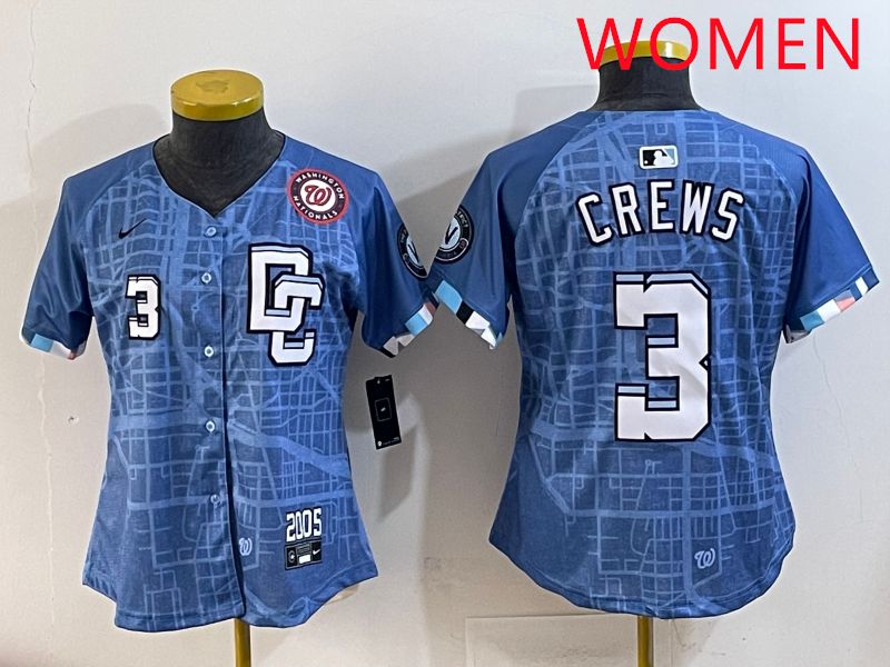 Women Washington Nationals #3 Crews Blue Joint Name 2025 Nike MLB Jersey style 5
